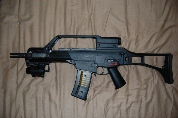 Marui HK G36C w/ carry-handle integrated 3x scope, HK53 Flash Hider