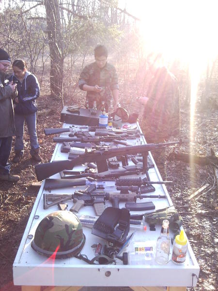 Group Hwy 420 practice field, Lunchtime, airsoft gear on the Table.